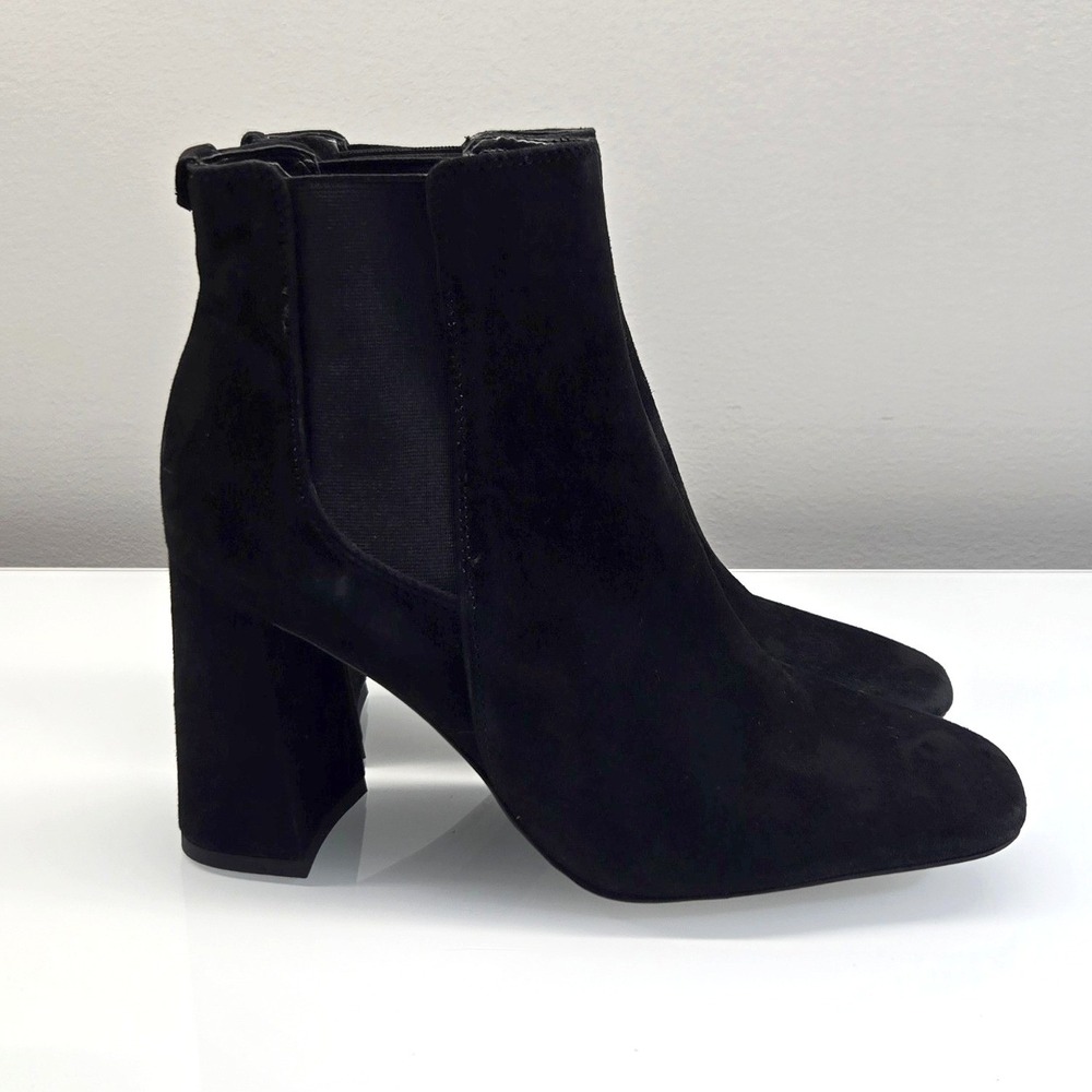 Sam Edelman Chiara Ankle Boots 9 Black Suede Block Heel Leather Chelsea Bootie